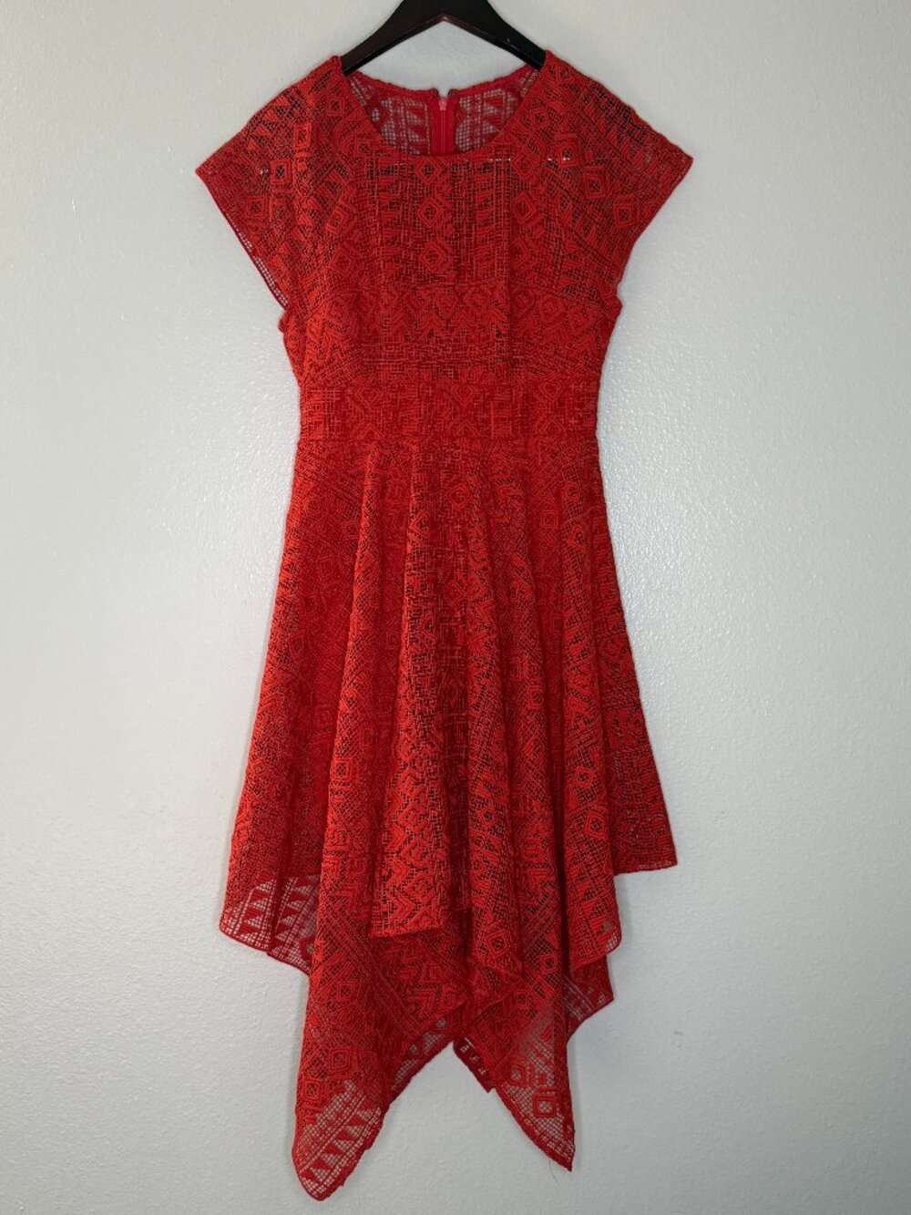 PRICE FIRM Anthropologie Maeve Orange Lace Handkerchief Dress 2/Small - Picture 2 of 9